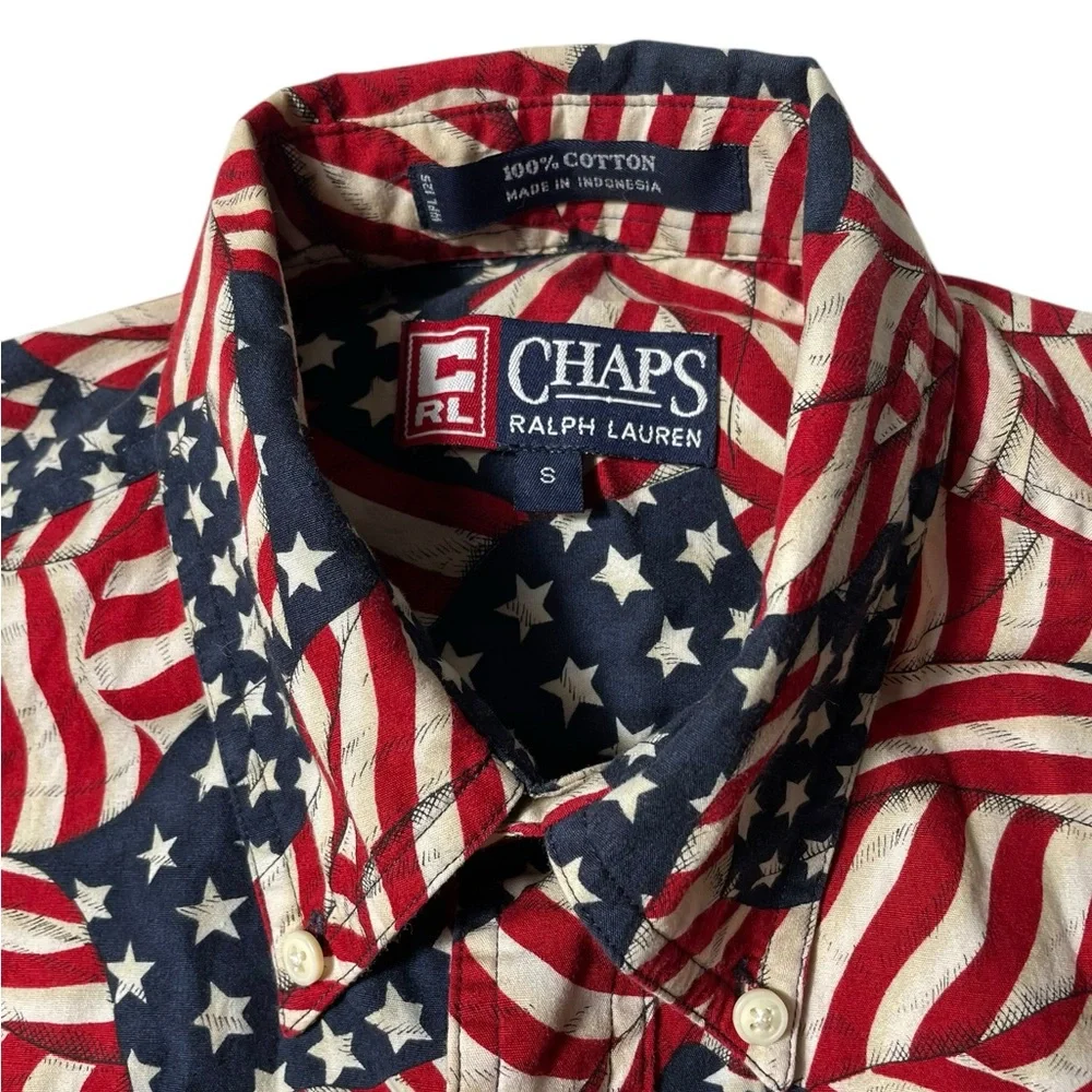 VTG Chaps Ralph Lauren Button down Shirt men Small Stars Stripes AOP Patriotic